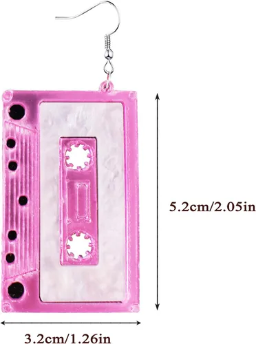 Vista 2 de DFYOUHOME Aretes acrílicos de moda de los años 80 para fiesta de los años 80, para mujer, punk, retro, cassette, aplastamiento, colorido, colgante