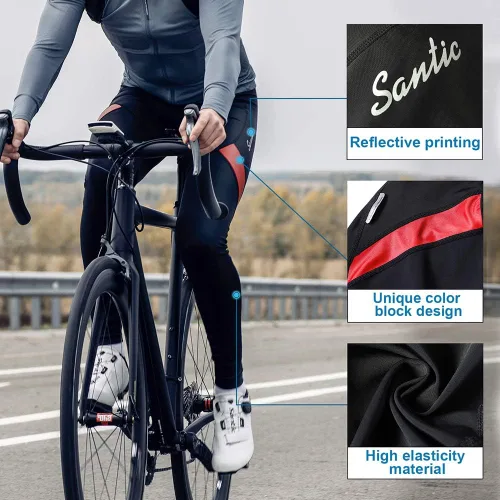 Vista 4 de Santic Mallas de ciclismo con peto para hombre, acolchadas, largas acolchadas con bolsillo