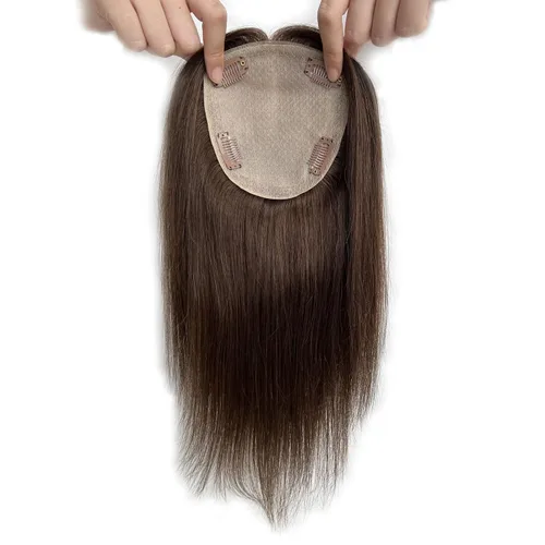 Vista 5 de MorningWigs Cubrecabello humano real para mujer, piezas de cabello de 4.7 x 5.1 in, base de seda completa con 3-4 clips para adelgazar el cabello