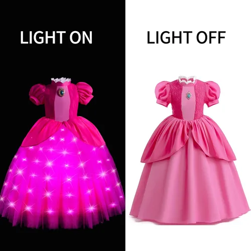 Vista 4 de CIYTI Disfraz de princesa iluminado, vestido de princesa melocotón, disfraz de cosplay para niñas, disfraz de Halloween