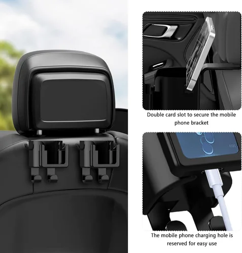 Vista 5 de 2 portavasos multifuncionales para automóvil + soporte para teléfono de automóvil + gancho para bolso de automóvil, organizador colgante