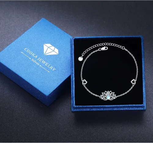Vista 6 de Pulseras de plata de ley 925 con diseño floral de vidlotoluna de estrellaónixturquesapiedra lunarmalaquita, regalo de joyería floral para mujeres