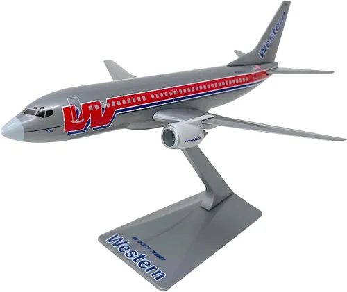 Vista 3 de Western Bare Metal 737-300 Escala 1:200 - Modelo de avión de plástico a presión - Réplica coleccionable de Western Airlines Airlines Pieza