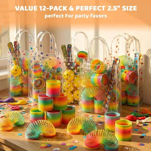 Vista 2 de JOHOUSE Rainbow Magic Spring Party Favores para niños, 12 piezas de plástico colorido de primavera juguete caja del tesoro juguetes de masa de juego