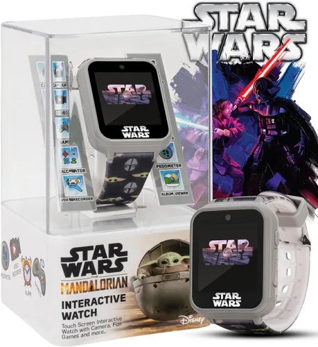 Vista 3 de Star Wars - Reloj inteligente interactivo para niños con 10 caras de reloj, cámara, juegos, alarma y contador de pasos, licencia oficial, se adapta