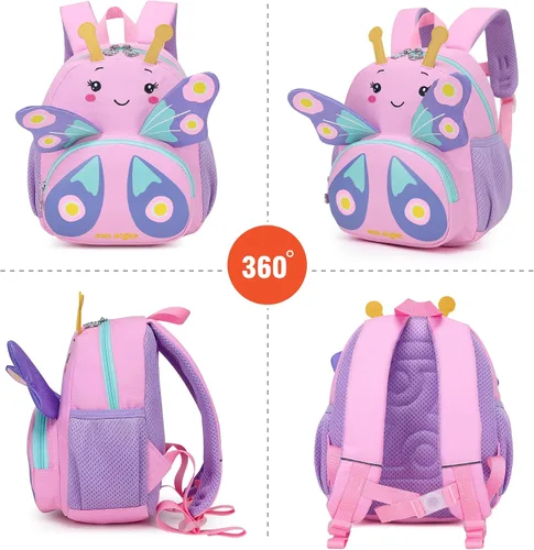 Vista 5 de Cute Animal Toddler Backpack3D Animal CartoonMINi Travel Backpack Butterfly Bag for Baby 1-5 Years Girls Personalized Waterproof Bag Kids