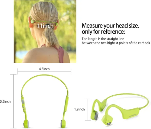 Vista 6 de Auriculares de Conducción Ósea Bluetooth, Audífonos Inalámbricos de Oreja Abierta con Micrófono, Auriculares Resistente al Sudor para Correr, Verde