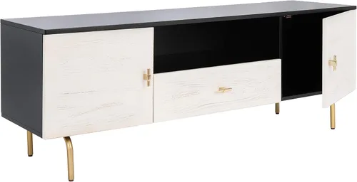 Vista 8 de SAFAVIEH Genevieve - Soporte de TV para pantalla plana de hasta 65 pulgadas, acabado lavado en blanco y negro, gabinete de almacenamiento moderno