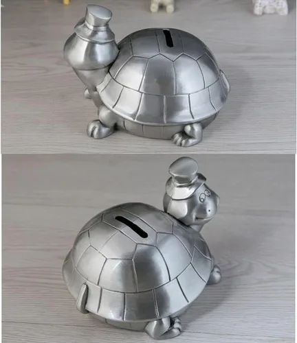 Vista 3 de Alcancía decorativa de longevidad, alcancía de tortuga, aleación de zinc, caja de dinero de metal retro, juego creativo para niños, niñas y niños