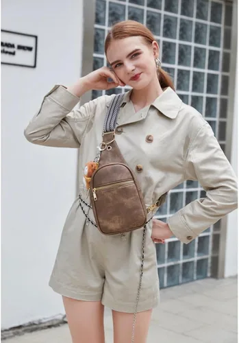 Vista 3 de WSRYDLDJ - Cangurera pequeña de cuero para mujer, cangurera cruzada de cuero, bolsa de pecho para mujer