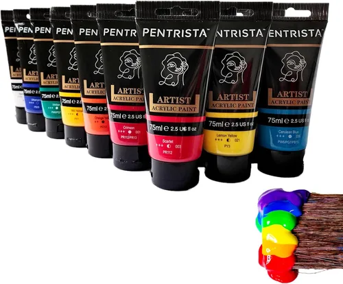 Vista 9 de Juego de pintura acrílica de cuerpo pesado, 12 colores (2.5 fl oz/2.54 onzas), pigmento rico para lienzo, rocas, huevos, pintura profesional
