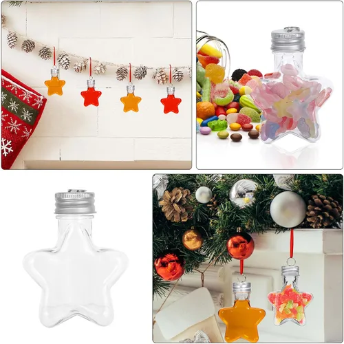 Vista 3 de LOGOFUN 24 bolas de estrella rellenables de plástico transparente con tapas colgantes plateadas para decoración de árbol de Navidad, tarros