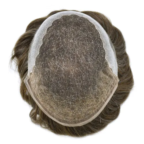 Vista 18 de Mens Toupee Natural Hairline Swiss Lace Toupee Remy Human Hair Piece For Men Bleached Knots Mens Hair Replacement System Toupee 6X8#1 Jet Black 100%