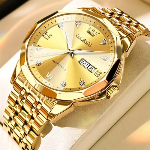 Vista 31 de OLEVS Reloj de pulsera automático con diseño de esqueleto para hombre, de lujo, con diamantes de lujo, de acero inoxidable, calendario, reloj