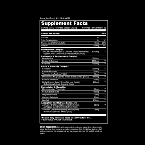 Vista 5 de Animal Polvo de Hidratación Muscular Primal + Preentrenamiento – Contiene Beta Alanina, 3DPump, Cafeína y Electrolitos – Mejora la Energía