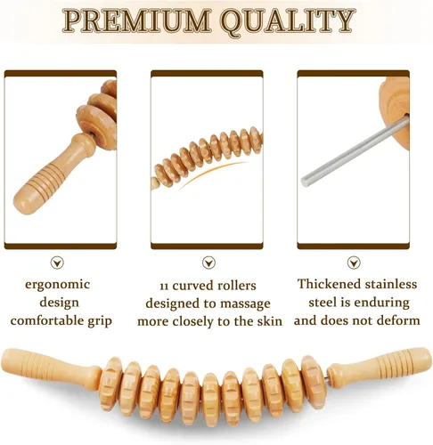 Vista 6 de Liitrton Herramientas de Masaje de Terapia de Madera, Rodillo de Masaje Curvo de Madera para Reducción de Celulitis y Tensión Muscular (Madera)