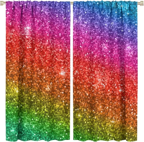 Vista 71 de Cortinas opacas abstractas de arco iris, pintura de color arcoíris con gotas, diseño gráfico creativo con bolsillo para barra, para sala de estar