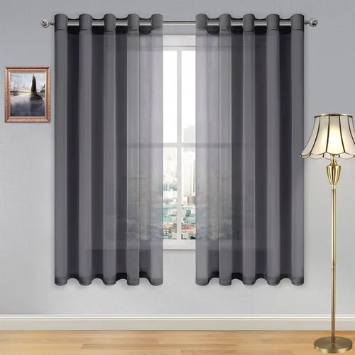 Vista 72 de DWCN Cortinas traslúcidas color verde frijol para sala de estar y dormitorio - Cortinas voile con aspecto de lino sintético con ojales en la parte