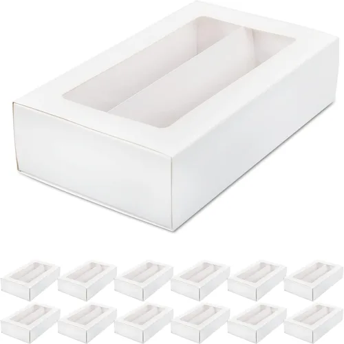 Vista 7 de 25 cajas de macarrones, caja de macarrones para 12, (medida interior 7.25 x 4 x 1.8 pulgadas), cajas de embalaje de macarrones con ventana