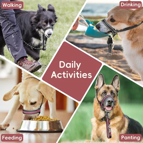 Vista 7 de BARKLESS Bozal de nailon suave para perros grandes y medianos, 2 en 1, con lazo acolchado ligero para beber y alimentar, protector bucal ajustable