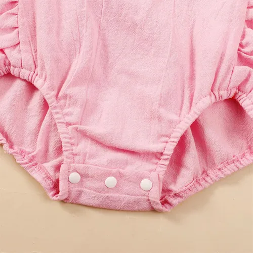 Vista 6 de GRNSHTS Trajes de primer cumpleaños para niñas con volantes para primer cumpleaños, mameluco sin espalda