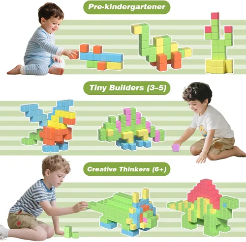 Vista 4 de Apluses Bloques magnéticos para niños, cubos de construcción magnéticos de juguete para educación sensorial STEM para autismo, educación preescolar
