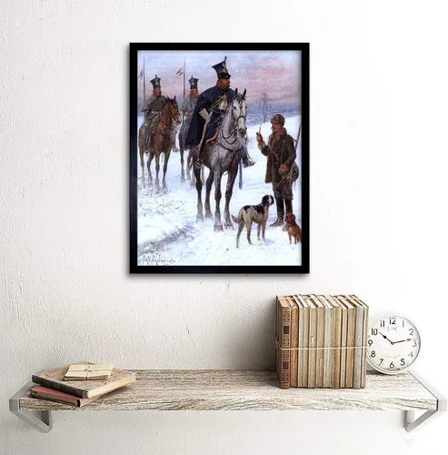 Vista 2 de Wee Blue Coo Póster enmarcado de pintura de Jan Chelminski, caballería, guerra napoleónica, Polonia, póster enmarcado para decoración de pared, 12 x