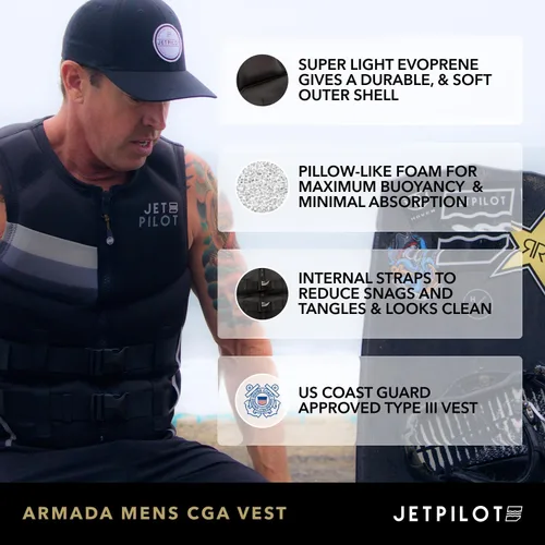 Vista 4 de Jetpilot Chaleco salvavidas de neopreno para hombre Armada aprobado por la Guardia Costera PFD