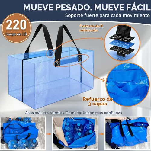 Vista 6 de Paquete de 4 bolsas de mudanza extra grandes con asas reforzadas para Paquete de 4