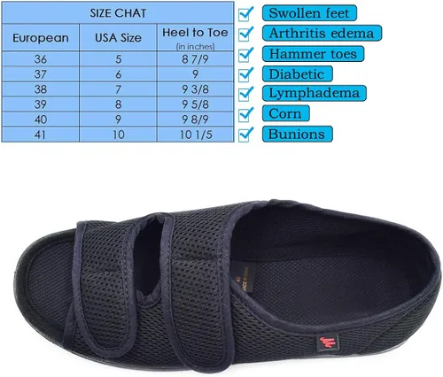 Vista 5 de Mei MACLEOD Cómodas pantuflas de casa con edema y artritis para diabéticos y pies planos hinchados para mujer, 10 ancho