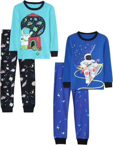 Vista 6 de Vopawetty Pijamas de algodón de 4 piezas para niños, conjunto de pijamas de Navidad y Halloween para niños