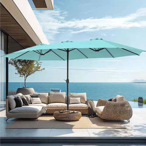 Vista 10 de PHI VILLA Sombrilla grande de 15 pies para patio con base incluida, sombrilla de doble cara rectangular para exteriores de gran tamaño con soporte