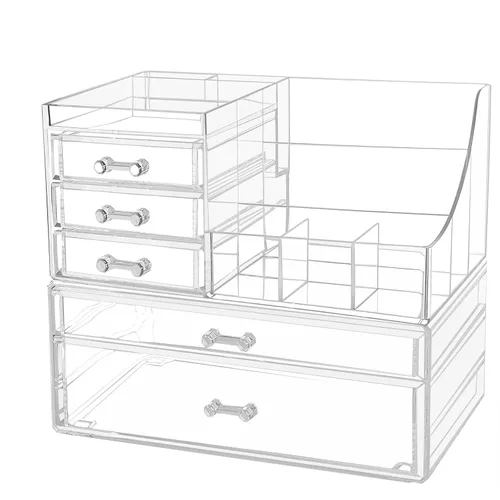 Vista 6 de Cq acrylic Paquete de 1 organizador de maquillaje transparente, apilable, 3 cajones, bonitos organizadores de tocador para el clip de pelo, joyas