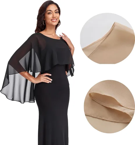 Vista 2 de Sheer Shawls and Wraps for Evening Dresses Chiffon Capes for Women Negro