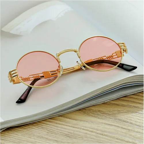 Vista 7 de DeBuff Gafas de sol retro redondas steampunk hippie