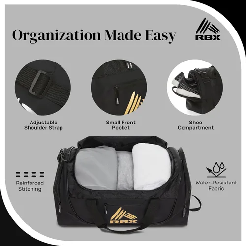 Vista 2 de RBX Bolsas de gimnasio para hombres, pequeña bolsa de gimnasio para mujeres con compartimento para zapatos, bolsa de lona para viajes, bolsa