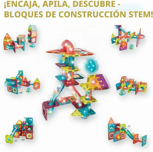 Vista 6 de Contixo Juguetes de construcción STEM – Juego de 65 piezas de azulejos magnéticos de mármol 3D para aprendizaje, apilables, juego de bloques