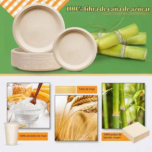 Vista 3 de Gezond Juego de servilletas de platos de papel compostables 250pcs platos