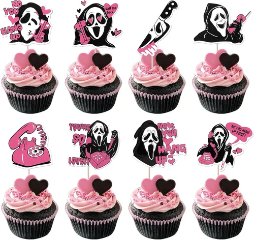 Vista 11 de Rsstarxi Paquete de 24 adornos para cupcakes Little Boo con purpurina, bruja, gato, calabaza, castillo, fantasma, magdalenas, alimentos, decoración