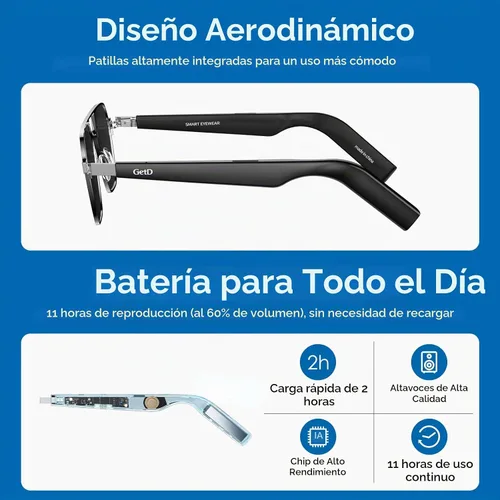 Vista 6 de GetD AI Smart Glasses Aviator, traducción en tiempo real, gafas Bluetooth