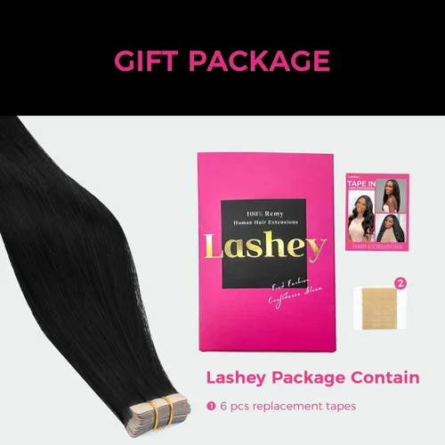 Vista 9 de Extensiones de cabello Lashey de 14 pulgadas; extensiones de cabello humano real lacio color negro azabache con trama adhesiva para mujeres, 20