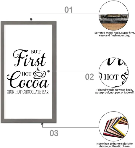 Vista 3 de Hanging Wall Framed Wood Sign Inspirational Quotes But First Hot Cocoa Bible Quotes Gray Frame Wooden Plaque for Living Room Farmhouse Porch Cottage