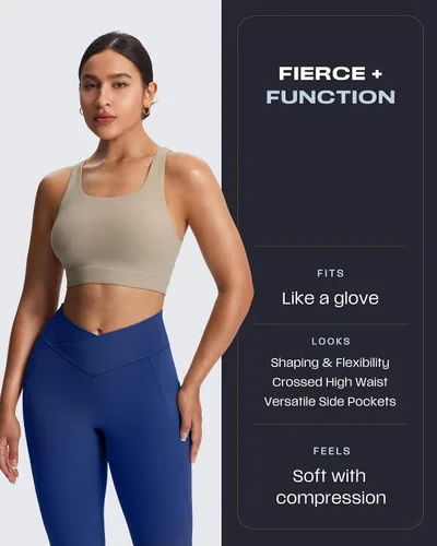 Vista 63 de Aoxjox Trinity - Pantalones de yoga de cintura alta con bolsillos para mujer, control de abdomen, cintura cruzada, leggings de entrenamiento suaves