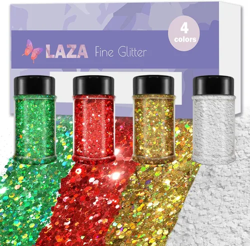 Vista 7 de Laza Polvo de Purpurina Ultra Fino, 4 Colores 320ml Purpurina para Manualidades Lentejuelas, Purpurina Extra Fina Violeta Amethyst PET para Resina