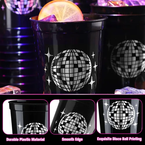 Vista 5 de Uiifan 30 tazas de bola de discoteca para fiesta de discoteca de 16 onzas reutilizables de plástico para despedida de soltera para vaquera