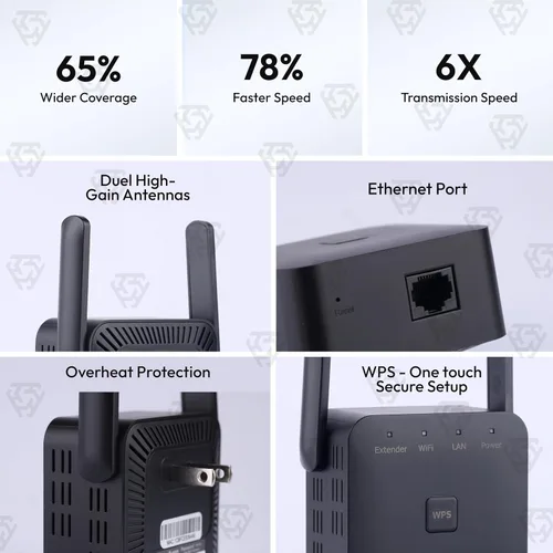 Vista 4 de Amplificador de señal WiFi más rápido 2026 cubre 10000 pies cuadrados y 80 dispositivos 2.4 GHz repetidor WiFi de alta velocidad con puerto Ethernet