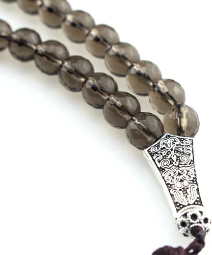 Vista 4 de Muslims Islamic Dhikr Tasbeeh Tasbih - Cuentas de oración, 33 cuentas de cuarzo ahumado de cristal con borla