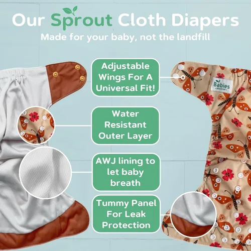 Vista 6 de Sprout - Pañal de tela de bolsillo, ajustable y reutilizable con 1 inserto, suave, lavable, a prueba de fugas (onda retro)