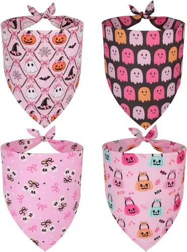 Vista 13 de ADOGGYGO Paquete de 4 Bandanas de Pascua para Perro, Bufanda Triangular para Perro, Patrón de Huevo de Pascua de Conejo, Bandana para Mascotas