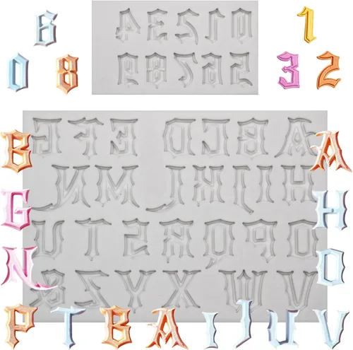 Vista 11 de 26 moldes de silicona con letras mayúsculas, 3D del alfabeto número 0-9 moldes de chocolate, para cumpleaños, aniversario, día de San Valentín
